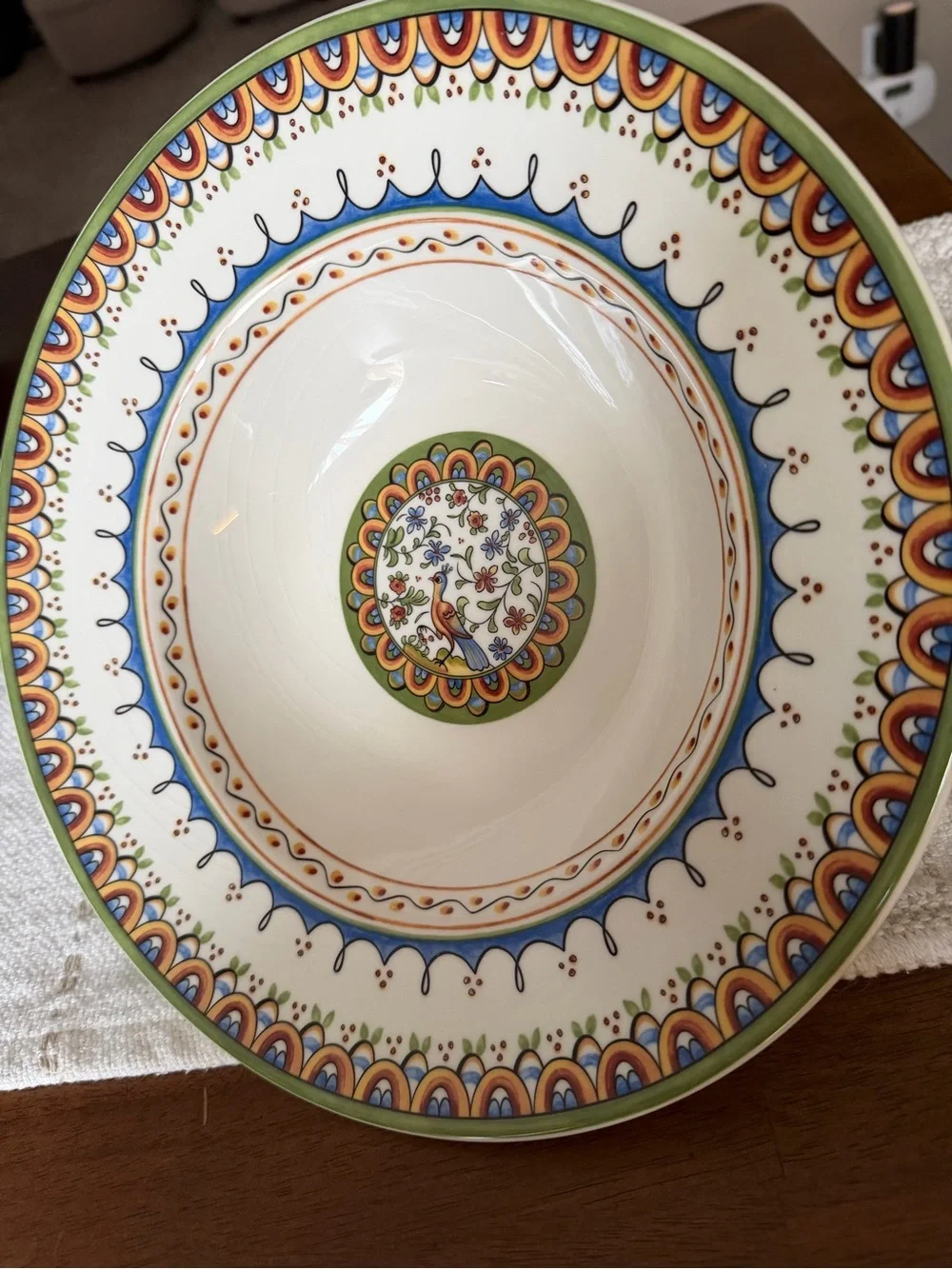 Deruta Style Ceramic Peacock Pasta Bowl